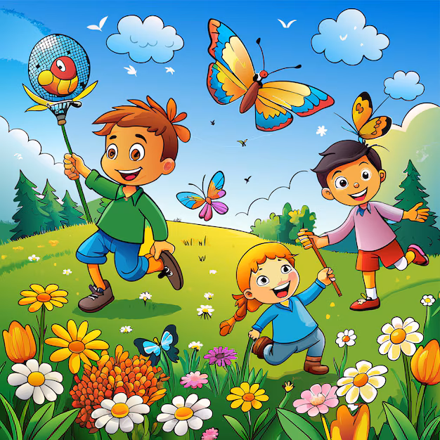 cartoon-illustration-children-playing-with-butterflies-butterflies_730620-671244